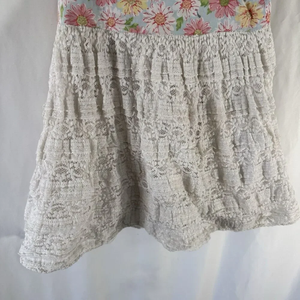 Matilda Jane Dress Girls 4 Blue Pink Floral Lace Sleeveless Pullover